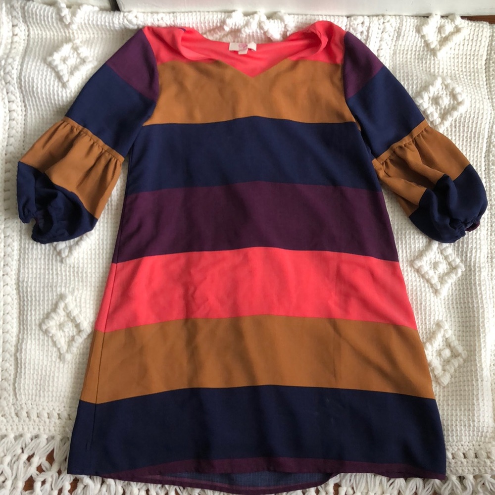 GB Gianni Bini Girls Puff Bubble Sleeve Color Block Knee Length Dress Size M